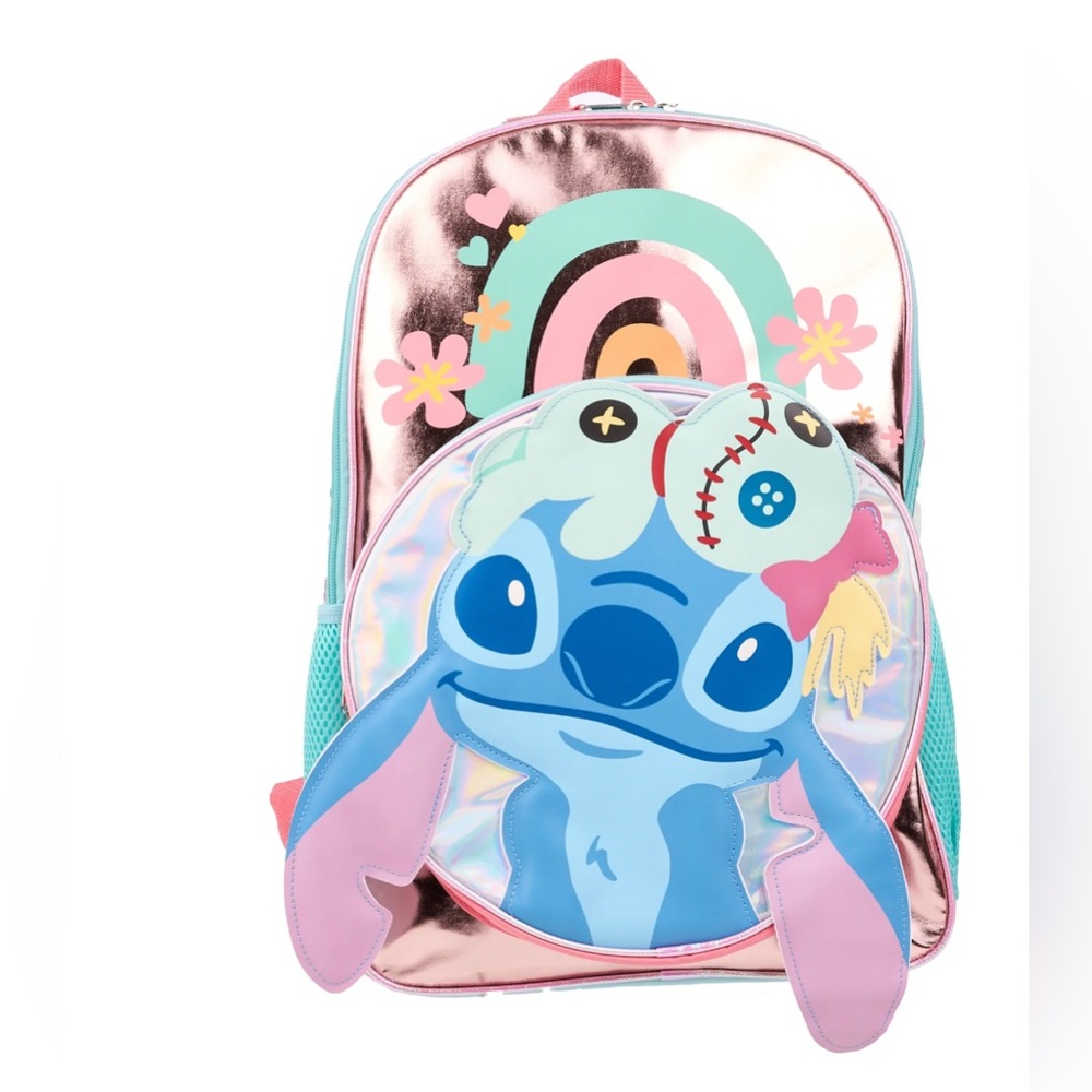 Disney Lilo & Stitch Girls' 17" Iridescent Rainbow Scrump Backpack, Mint Green